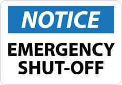 NMC - "Notice - Emergency Shut-Off", 10" Long x 14" Wide, Aluminum Safety Sign - Rectangle, 0.04" Thick, Use for Accident Prevention - Apex Tool & Supply