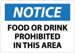 NMC - "Notice - Food or Drink Prohibited in This Area", 10" Long x 14" Wide, Aluminum Safety Sign - Rectangle, 0.04" Thick, Use for Accident Prevention - Apex Tool & Supply