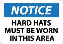 NMC - "Notice - Hard Hats Must Be Worn in This Area", 10" Long x 14" Wide, Aluminum Safety Sign - Rectangle, 0.04" Thick, Use for Accident Prevention - Apex Tool & Supply