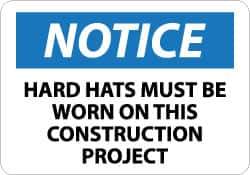 NMC - "Notice - Hard Hats Must Be Worn on This Construction Project", 10" Long x 14" Wide, Aluminum Safety Sign - Rectangle, 0.04" Thick, Use for Accident Prevention - Apex Tool & Supply