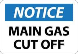 NMC - "Notice - Main Gas Cutoff", 10" Long x 14" Wide, Aluminum Safety Sign - Rectangle, 0.04" Thick, Use for Accident Prevention - Apex Tool & Supply