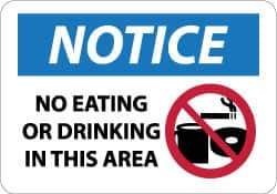 NMC - "Notice - No Eating or Drinking in This Area", 10" Long x 14" Wide, Aluminum Safety Sign - Rectangle, 0.04" Thick, Use for Security & Admittance - Apex Tool & Supply