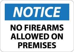 NMC - "Notice - No Firearms Allowed on Premises", 10" Long x 14" Wide, Aluminum Safety Sign - Rectangle, 0.04" Thick, Use for Security & Admittance - Apex Tool & Supply