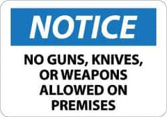 NMC - "Notice - No Guns, Knives or Weapons Allowed on Premises", 10" Long x 14" Wide, Aluminum Safety Sign - Rectangle, 0.04" Thick, Use for Security & Admittance - Apex Tool & Supply