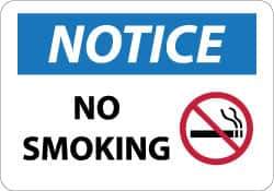 NMC - "Notice - No Smoking", 10" Long x 14" Wide, Aluminum Safety Sign - Rectangle, 0.04" Thick, Use for Accident Prevention - Apex Tool & Supply
