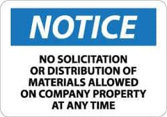 NMC - "Notice - No Solicitation or Distribution of Materials Allowed on Company Property at Any Time", 10" Long x 14" Wide, Aluminum Safety Sign - Rectangle, 0.04" Thick, Use for Security & Admittance - Apex Tool & Supply