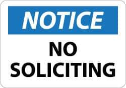 NMC - "Notice - No Soliciting", 10" Long x 14" Wide, Aluminum Safety Sign - Rectangle, 0.04" Thick, Use for Security & Admittance - Apex Tool & Supply