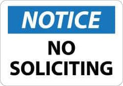 NMC - "Notice - No Soliciting", 10" Long x 14" Wide, Aluminum Safety Sign - Rectangle, 0.04" Thick, Use for Security & Admittance - Apex Tool & Supply