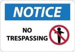 NMC - "Notice - No Trespassing", 10" Long x 14" Wide, Aluminum Safety Sign - Rectangle, 0.04" Thick, Use for Security & Admittance - Apex Tool & Supply