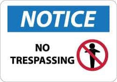 NMC - "Notice - No Trespassing", 10" Long x 14" Wide, Aluminum Safety Sign - Rectangle, 0.04" Thick, Use for Security & Admittance - Apex Tool & Supply