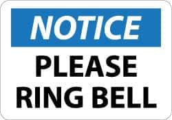 NMC - "Notice - Please Ring Bell", 10" Long x 14" Wide, Aluminum Safety Sign - Rectangle, 0.04" Thick, Use for Accident Prevention - Apex Tool & Supply