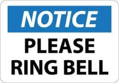 NMC - "Notice - Please Ring Bell", 10" Long x 14" Wide, Aluminum Safety Sign - Rectangle, 0.04" Thick, Use for Accident Prevention - Apex Tool & Supply