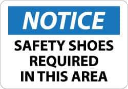 NMC - "Notice - Safety Shoes Required in This Area", 10" Long x 14" Wide, Aluminum Safety Sign - Rectangle, 0.04" Thick, Use for Accident Prevention - Apex Tool & Supply