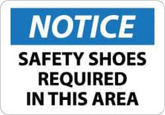 NMC - "Notice - Safety Shoes Required in This Area", 10" Long x 14" Wide, Aluminum Safety Sign - Rectangle, 0.04" Thick, Use for Accident Prevention - Apex Tool & Supply