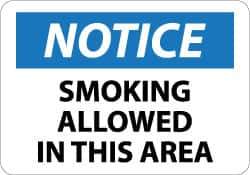 NMC - "Notice - Smoking Allowed in This Area", 10" Long x 14" Wide, Aluminum Safety Sign - Rectangle, 0.04" Thick, Use for Security & Admittance - Apex Tool & Supply