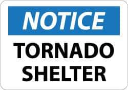 NMC - "Notice - Tornado Shelter", 10" Long x 14" Wide, Aluminum Safety Sign - Rectangle, 0.04" Thick, Use for Accident Prevention - Apex Tool & Supply