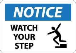 NMC - "Notice - Watch Your Step", 10" Long x 14" Wide, Aluminum Safety Sign - Rectangle, 0.04" Thick, Use for Accident Prevention - Apex Tool & Supply