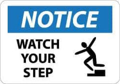 NMC - "Notice - Watch Your Step", 10" Long x 14" Wide, Aluminum Safety Sign - Rectangle, 0.04" Thick, Use for Accident Prevention - Apex Tool & Supply