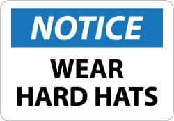 NMC - "Notice - Wear Hard Hats", 10" Long x 14" Wide, Aluminum Safety Sign - Rectangle, 0.04" Thick, Use for Accident Prevention - Apex Tool & Supply