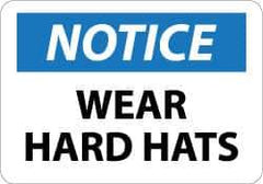 NMC - "Notice - Wear Hard Hats", 10" Long x 14" Wide, Aluminum Safety Sign - Rectangle, 0.04" Thick, Use for Accident Prevention - Apex Tool & Supply
