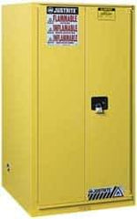 Justrite - 2 Door, 5 Shelf, Yellow Steel Standard Safety Cabinet for Flammable and Combustible Liquids - 65" High x 34" Wide x 34" Deep, Manual Closing Door, 3 Point Key Lock, 96 Gal Capacity - Apex Tool & Supply