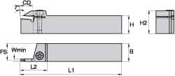 Kennametal - External Thread, 0.87" Max Depth of Cut, 5mm Min Groove Width, 6" OAL, Left Hand Indexable Grooving Cutoff Toolholder - 1-1/4" Shank Height x 1-1/4" Shank Width, A4..05.. Insert Style, A4SM Toolholder Style, Series A4 - Apex Tool & Supply