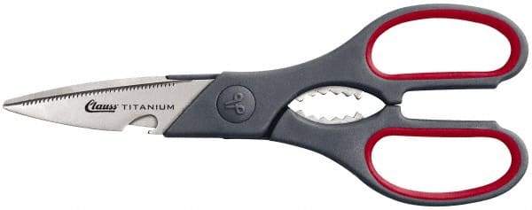 Clauss - 3" LOC, 8-1/4" OAL Titanium Standard Shears - Ambidextrous, 1 Blade Serrated, Plastic Straight Handle, For General Purpose Use - Apex Tool & Supply