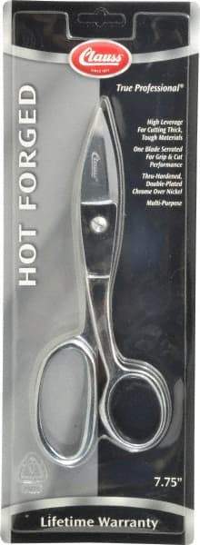 Clauss - 2" LOC, 7-3/4" OAL Chrome Plated Standard Shears - Right Hand, 1 Blade Serrated, Chrome Plated Straight Handle, For Crafts - Apex Tool & Supply