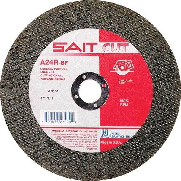Sait - 8" 24 Grit Aluminum Oxide Cutoff Wheel - 3/32" Thick, 5/8" Arbor, 7,600 Max RPM, Use with Circular Saws - Apex Tool & Supply