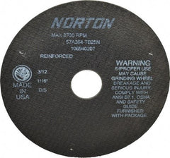 Norton - 7" 36 Grit Aluminum Oxide Cutoff Wheel - 1/16" Thick, 1-1/4" Arbor, 8,730 Max RPM, Use with Stationary Grinders - Apex Tool & Supply