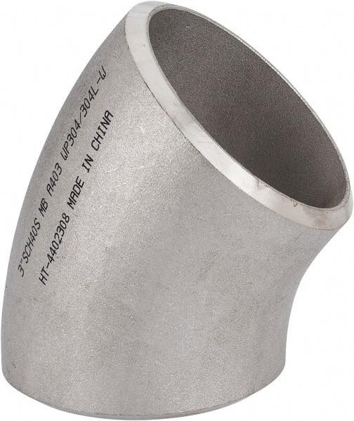 Merit Brass - 3" Grade 304L Stainless Steel Pipe 45° Long Radius Elbow - Butt Weld x Butt Weld End Connections - Apex Tool & Supply