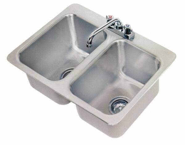 Advance Tabco - 10" Long x 14" Wide Inside, 2 Compartment, Stainless Steel Stainless Steel Drop In Sink - 20 Gauge, 24-7/8" Long x 18-1/2" Wide Outside, 10" Deep - Apex Tool & Supply