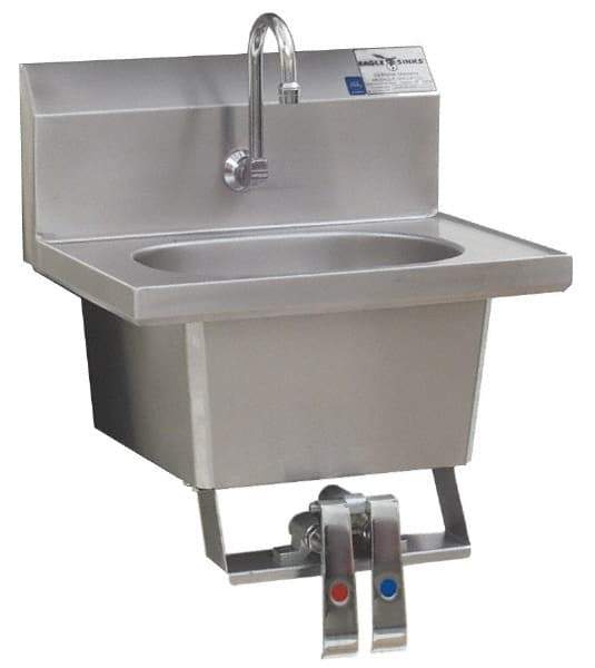 Eagle MHC - 13-1/2" Long x 9-3/4" Wide Inside, 1 Compartment, Stainless Steel Stainless Steel Hands Free Hand Sink - 20 Gauge, 18-7/8" Long x 14-3/4" Wide x 14-1/4" High Outside, 6-3/4" Deep - Apex Tool & Supply