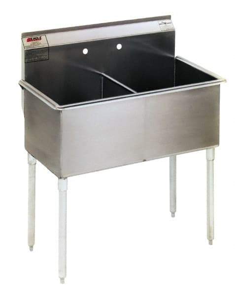 Eagle MHC - 48" Long x 24" Wide Inside, 2 Compartment, Stainless Steel Stainless Steel Scullery Sink - 16 Gauge, 51" Long x 27-1/2" Wide x 42" High Outside, 14" Deep - Apex Tool & Supply