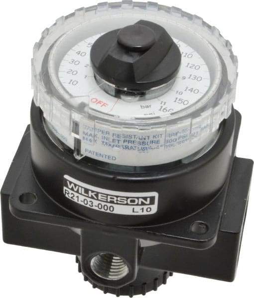 Wilkerson - 3/8 NPT Port, 180 CFM, Zinc Dial Air Regulator - 5 to 160 psi Range, 300 Max psi Supply Pressure, 1/4" Gauge Port Thread, 3.2" Wide x 4.19" High - Apex Tool & Supply