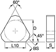 Kennametal - TNJN43 Grade KCK15 Carbide Milling Insert - TiN/TiCN/Al2O3 Finish, 3/16" Thick, 1/2" Inscribed Circle - Apex Tool & Supply