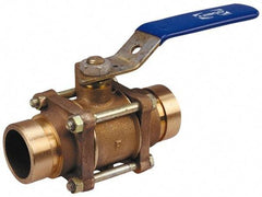 NIBCO - 2-1/2" Pipe, Full Port, Bronze Standard Ball Valve - 3 Piece, Inline - One Way Flow, Grooved x Grooved Ends, Lever Handle, 600 WOG, 200 WSP - Apex Tool & Supply