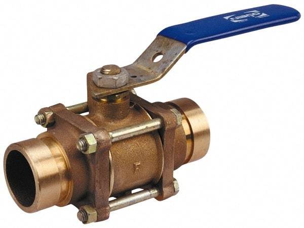 NIBCO - 1-1/2" Pipe, Full Port, Bronze Standard Ball Valve - 3 Piece, Inline - One Way Flow, Grooved x Grooved Ends, Lever Handle, 600 WOG, 200 WSP - Apex Tool & Supply