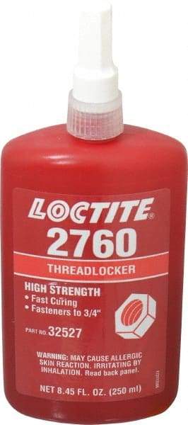 Loctite - 250 mL Bottle, Red, High Strength Liquid Threadlocker - Series 2760, 24 hr Full Cure Time, Hand Tool, Heat Removal - Apex Tool & Supply