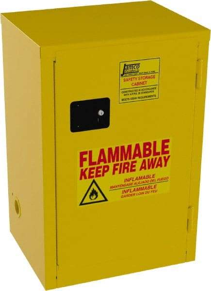 Jamco - 1 Door, 1 Shelf, Yellow Steel Space Saver Safety Cabinet for Flammable and Combustible Liquids - 35" High x 23" Wide x 18" Deep, Self Closing Door, 3 Point Key Lock, 12 Gal Capacity - Apex Tool & Supply