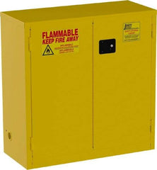 Jamco - 2 Door, 1 Shelf, Yellow Steel Standard Safety Cabinet for Flammable and Combustible Liquids - 44" High x 43" Wide x 18" Deep, Self Closing Door, 3 Point Key Lock, 30 Gal Capacity - Apex Tool & Supply