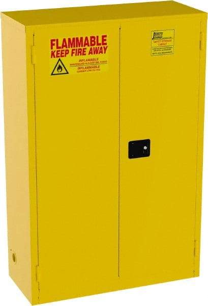 Jamco - 2 Door, 2 Shelf, Yellow Steel Standard Safety Cabinet for Flammable and Combustible Liquids - 65" High x 43" Wide x 18" Deep, Manual Closing Door, 3 Point Key Lock, 45 Gal Capacity - Apex Tool & Supply