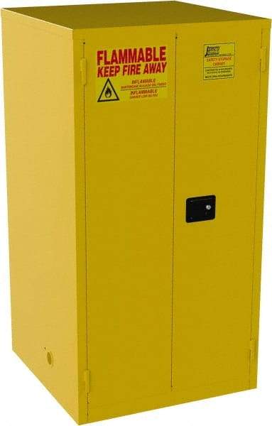 Jamco - 2 Door, 2 Shelf, Yellow Steel Standard Safety Cabinet for Flammable and Combustible Liquids - 65" High x 34" Wide x 34" Deep, Self Closing Door, 3 Point Key Lock, 60 Gal Capacity - Apex Tool & Supply