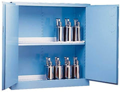 Justrite - 2 Door, 2 Shelf, Blue Steel Standard Safety Cabinet for Corrosive Chemicals - 65" High x 34" Wide x 34" Deep, Manual Closing Door, 3 Point Key Lock, 60 Gal Capacity - Apex Tool & Supply