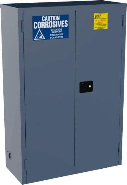 Jamco - 2 Door, 2 Shelf, Blue Steel Standard Safety Cabinet for Corrosive Chemicals - 65" High x 43" Wide x 18" Deep, Manual Closing Door, 3 Point Key Lock, 45 Gal Capacity - Apex Tool & Supply