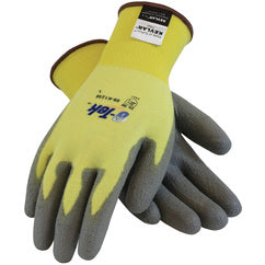 09-K1250/XXL Gloves w/Kevlar Brand - G-Tek KEV - Yellow 15G Kevlar/Lycra Seamless Knit - Gray PU Grip A2 - Apex Tool & Supply