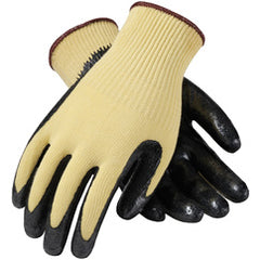 09-K1400/XS Gloves w/Kevlar Brand - G-Tek KEV - Yellow 10G Kevlar Shell - Black Nitrile Coat Smooth Grip - A2 - Apex Tool & Supply
