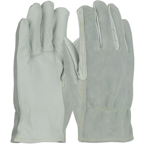 ‎09-K3720/M Leather Gloves W/KEVLAR - Goatskin/Split Cowhide Drivers - 13G Kevlar Lining - Straight Thumb - A2 - Exact Industrial Supply