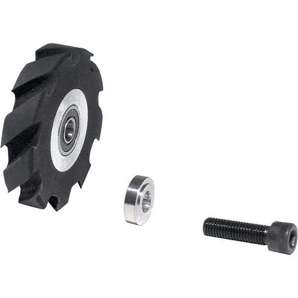 Dynabrade - 2" Diam x 1/2" Wide Contact Wheel Assembly - 1/4" Arbor Hole, Crowned, 90 Duro Urethane Face - Apex Tool & Supply