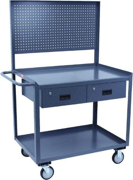 Jamco - Durable Utility Carts with Rack Mobile Workbench and Pegboard Panel - Steel, Gray, 30" Long x 36" Deep x 62" High - Apex Tool & Supply